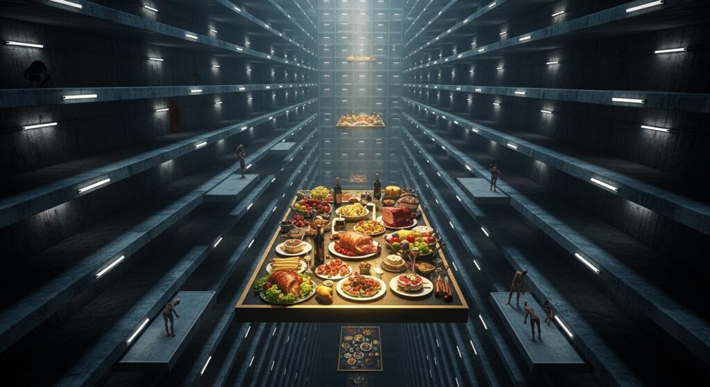 Final de O Poço Explicado Crítica Social, Metáforas e Interpretações - Imagem Gerada por IA Google Gemini